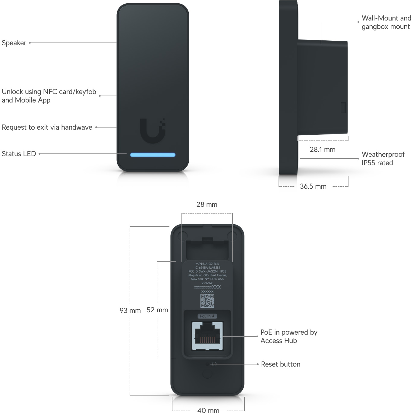 Терминал контроля доступа UBIQUITI UniFi G3 Reader Black
