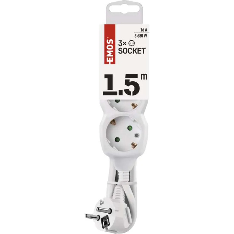 Удлинитель EMOS P0321 White, 3 розетки, 1.5м