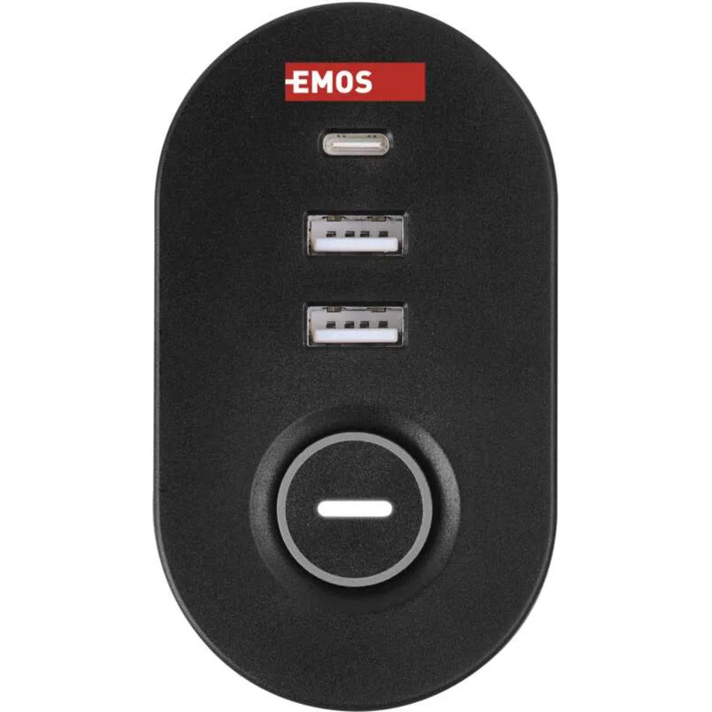 Удлинитель EMOS P1321PD Black, 3 розетки, 1xUSB-C, 2xUSB, 1.5м