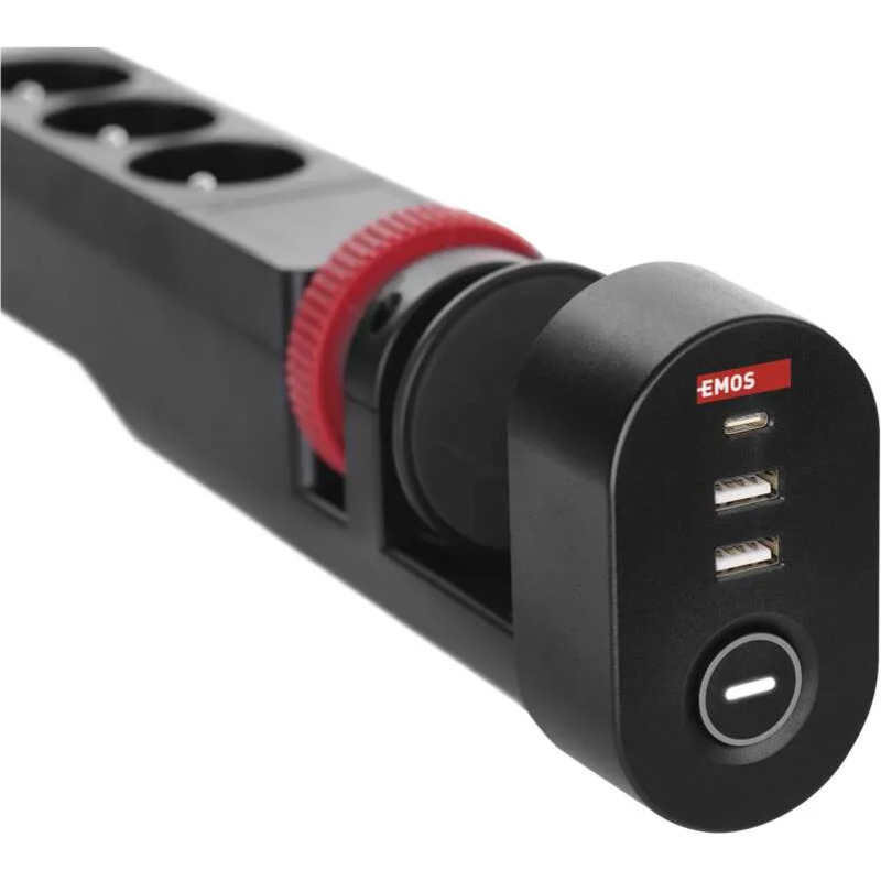 Удлинитель EMOS P1321PD Black, 3 розетки, 1xUSB-C, 2xUSB, 1.5м