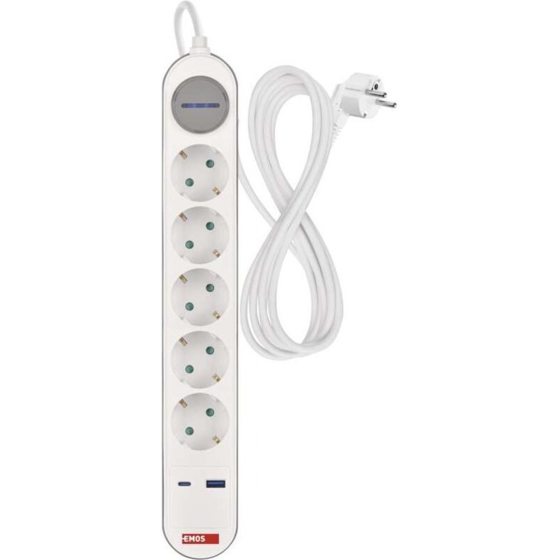 Подовжувач EMOS P1523FC White, 5 розеток, 1xUSB-C, 1xUSB, 3м