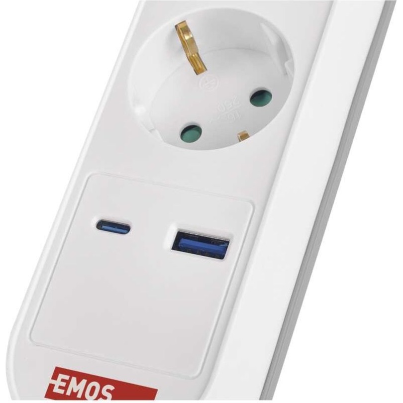 Подовжувач EMOS P1523FC White, 5 розеток, 1xUSB-C, 1xUSB, 3м