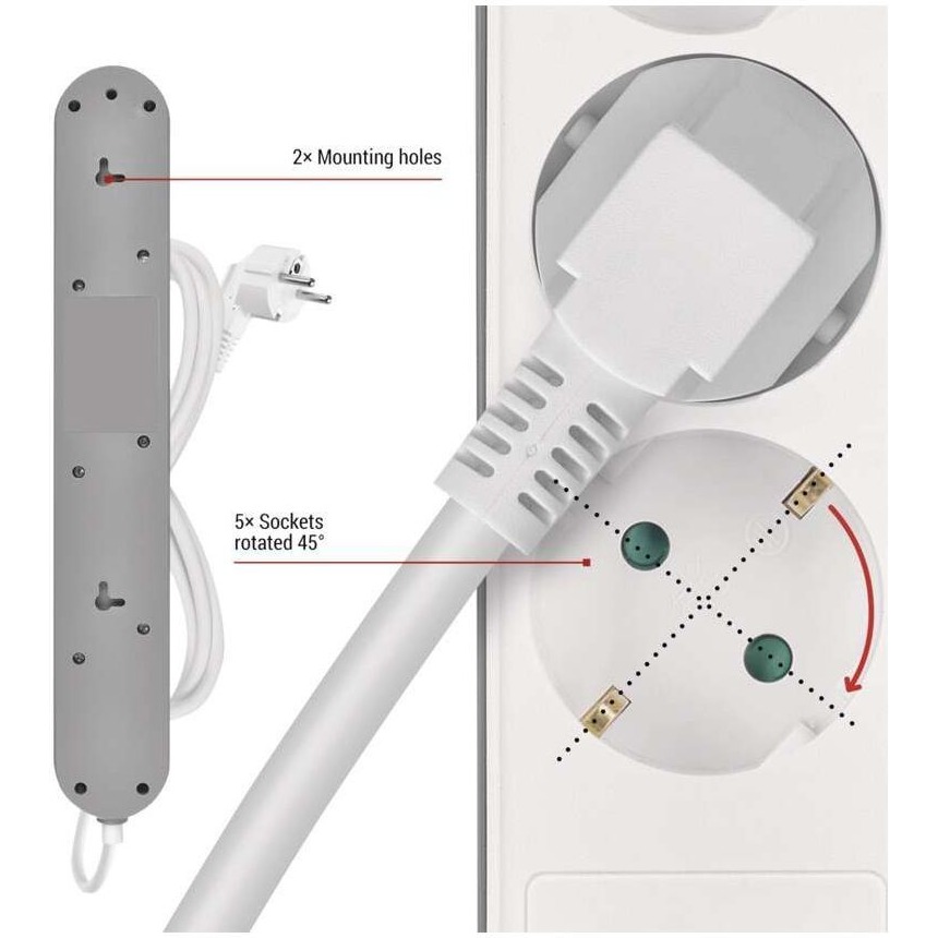 Подовжувач EMOS P1523FC White, 5 розеток, 1xUSB-C, 1xUSB, 3м