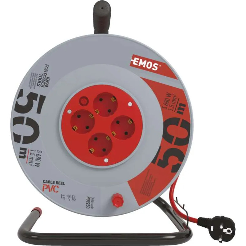 Удлинитель на катушке EMOS P09250 Gray, 4 розетки, 50м