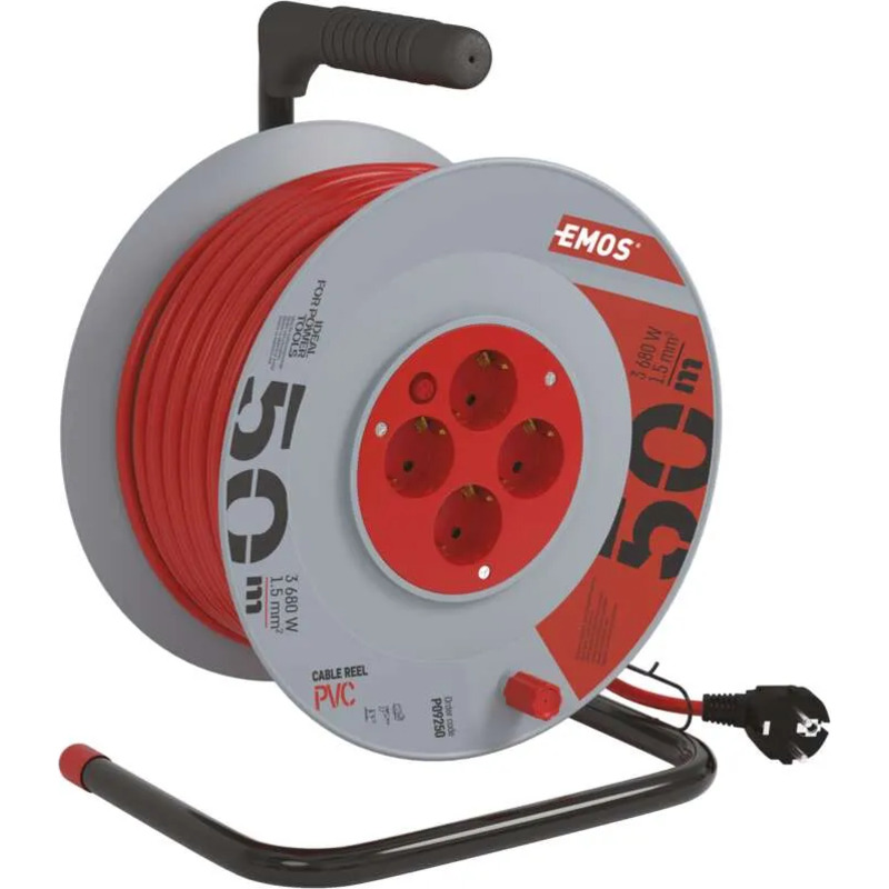 Удлинитель на катушке EMOS P09250 Gray, 4 розетки, 50м