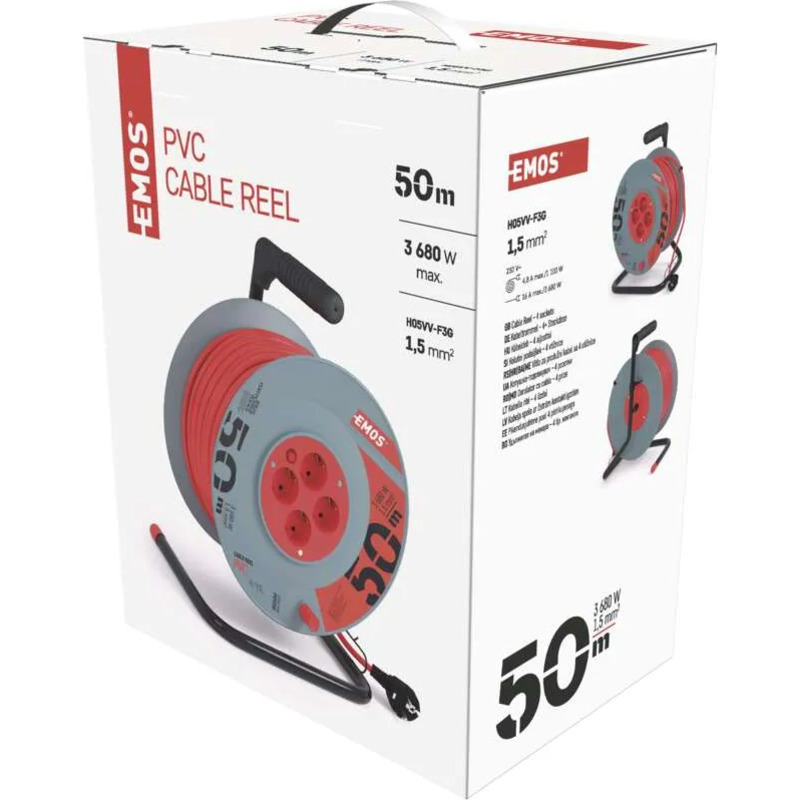 Удлинитель на катушке EMOS P09250 Gray, 4 розетки, 50м