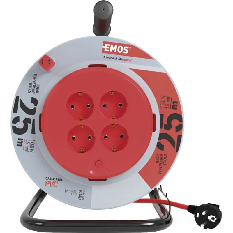 Удлинитель на катушке EMOS P19427 Gray, 4 розетки, 25м