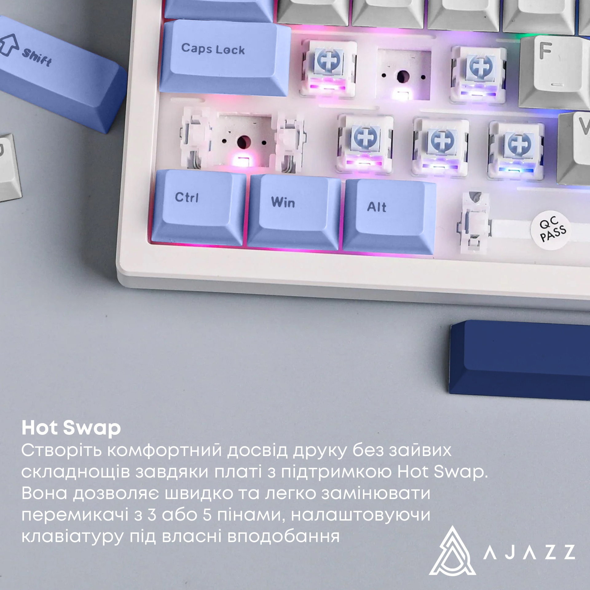 Клавіатура AJAZZ AK870 V2 Flying Fish Switch Blue/White/Blue