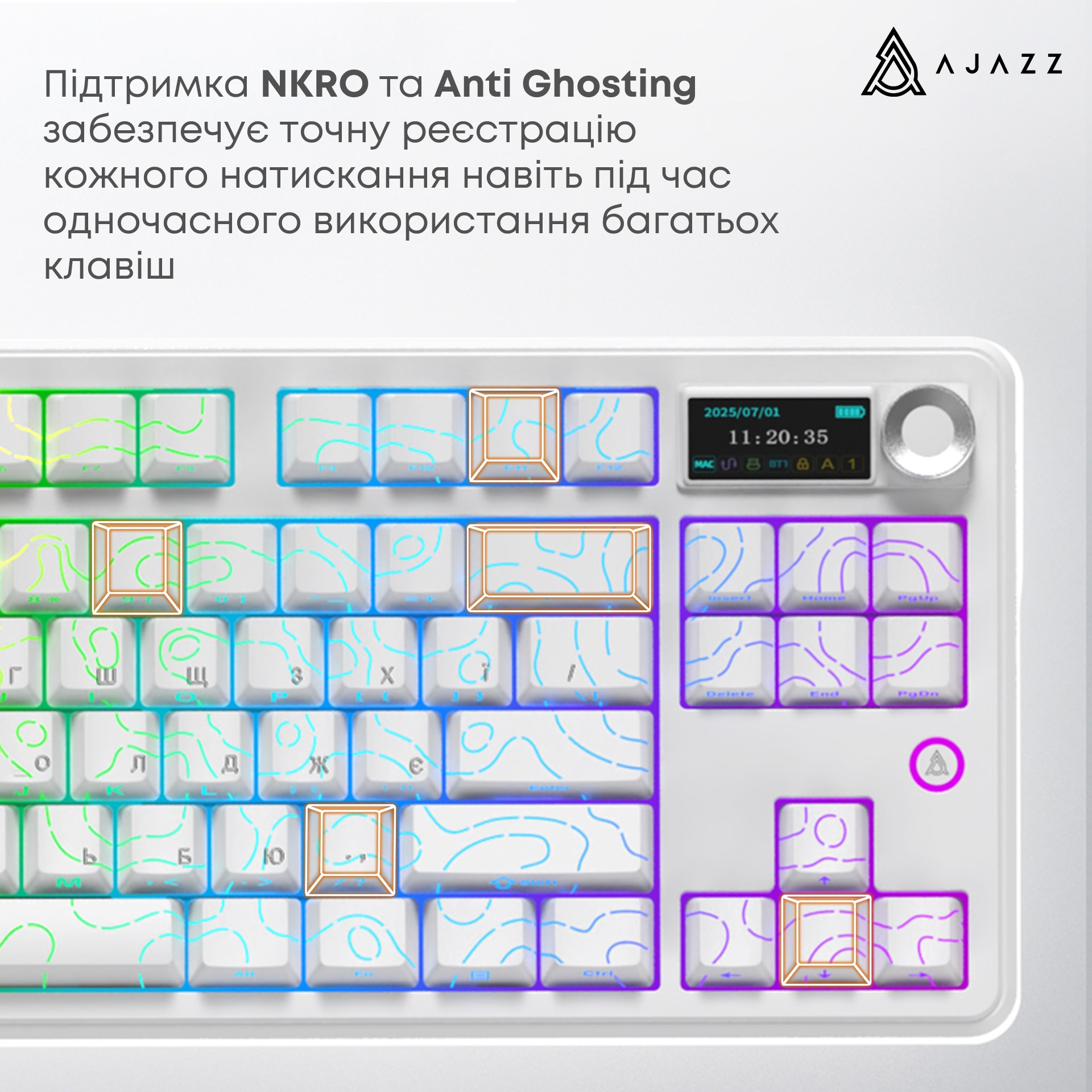 Клавиатура беспроводная AJAZZ AK870 V2 Maillard Switch Side Contour White