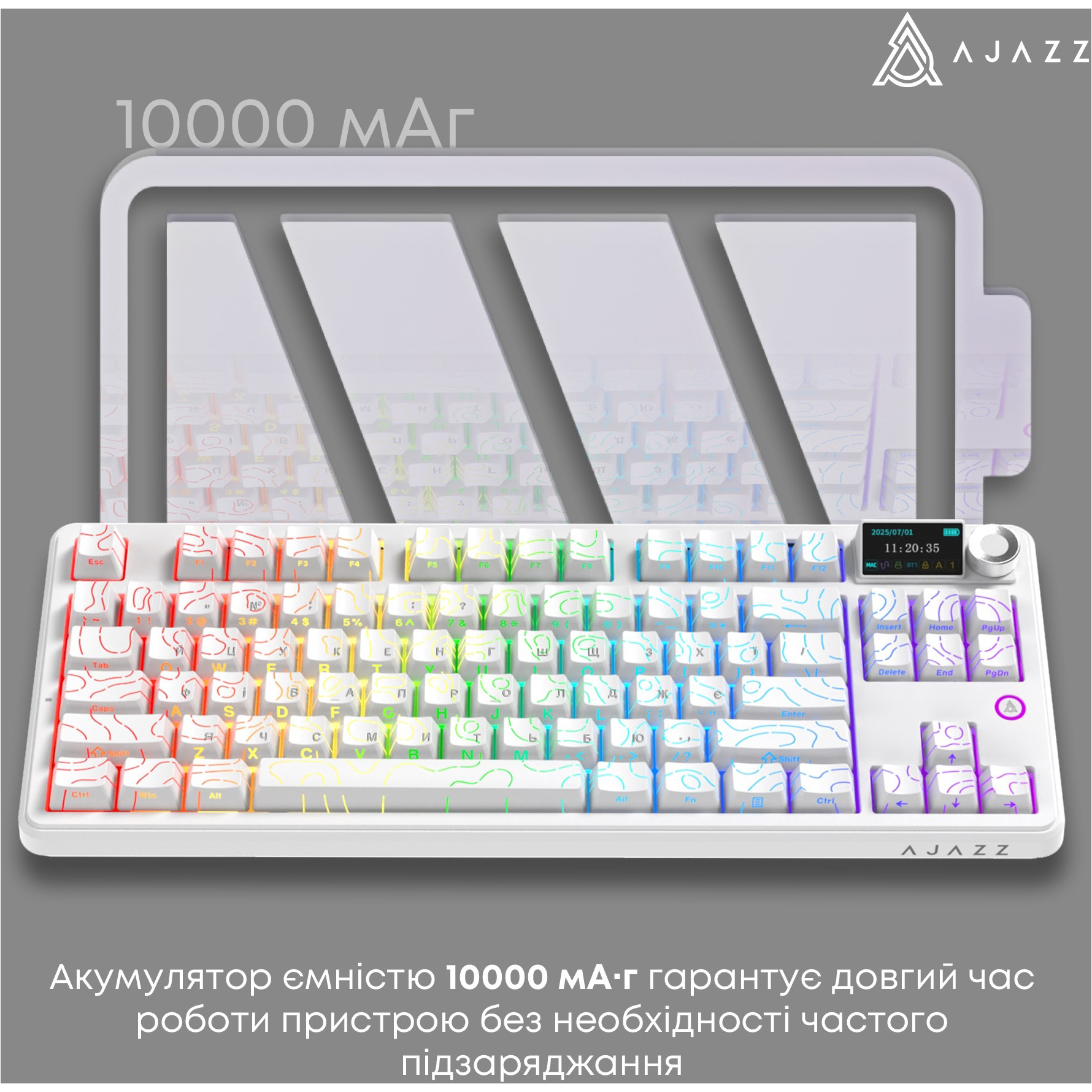Клавиатура беспроводная AJAZZ AK870 V2 Maillard Switch Side Contour White
