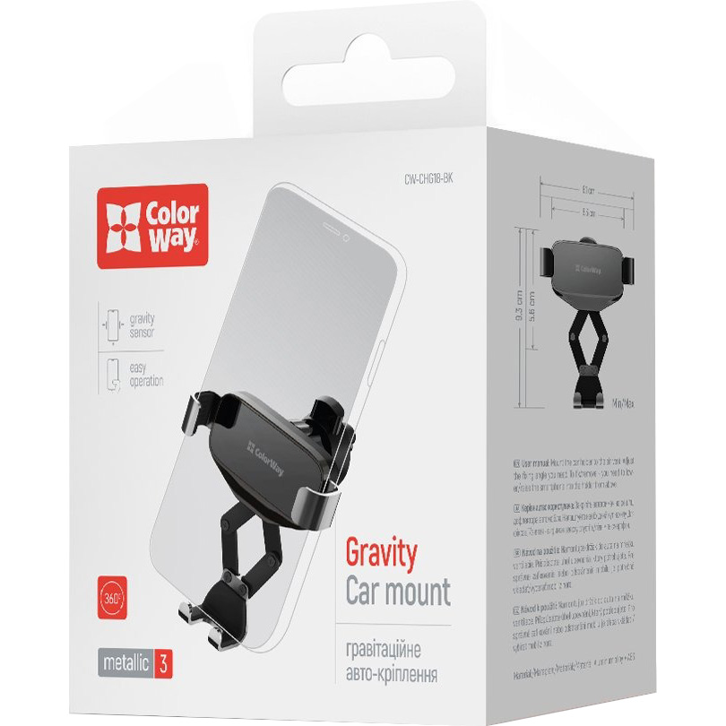 Автотримач для смартфона COLORWAY Metallic Gravity Holder Black (CW-CHG18-BK)