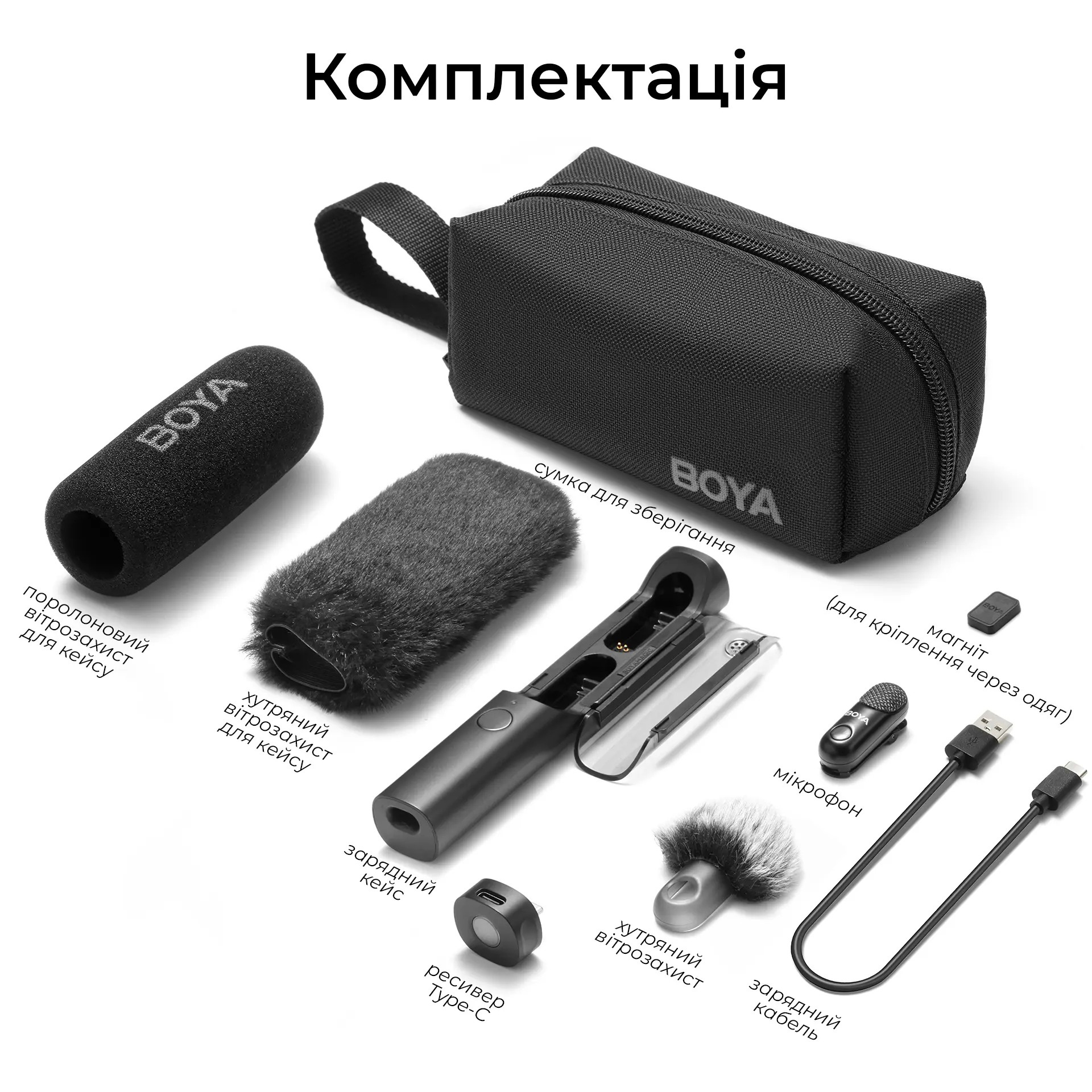 Бездротовий петличний мікрофон BOYA Magic-07 Transformable Al-Powered Mini Wireless Microphone Type-C