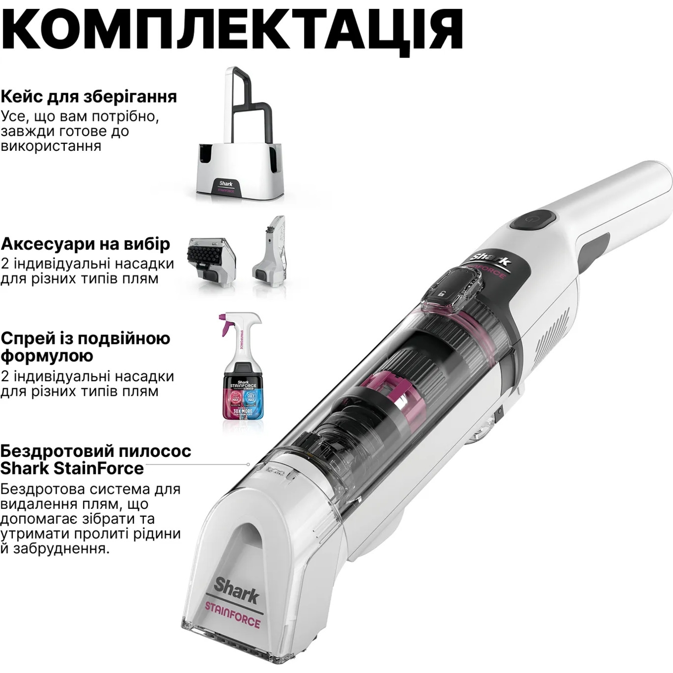 Моющий пылесос для чистки ткани SHARK StainForce – HX100EUT White