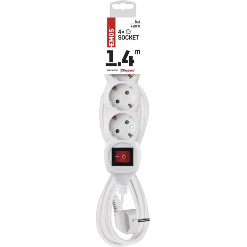 Сетевой фильтр EMOS P1421 White, 4 розетки, 1.4м