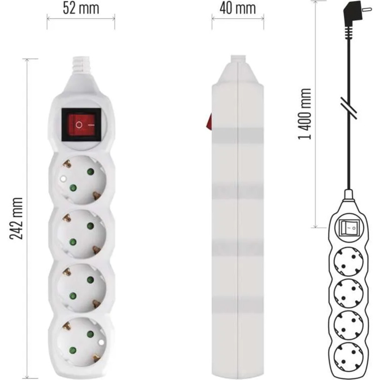 Сетевой фильтр EMOS P1421 White, 4 розетки, 1.4м