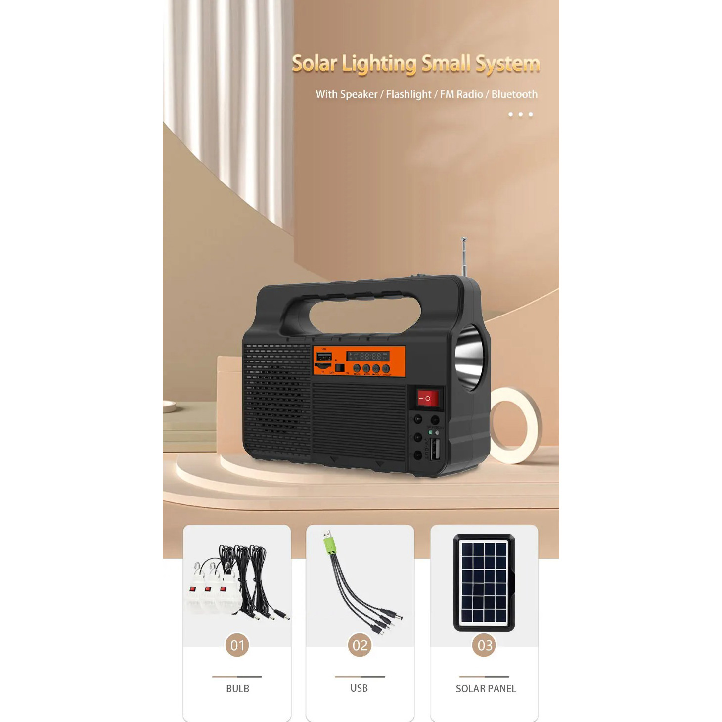Ліхтар кемпінговий з BT-колонкою VOLTRONIC EP-0138 with Solar Panel + LED Lamp Black