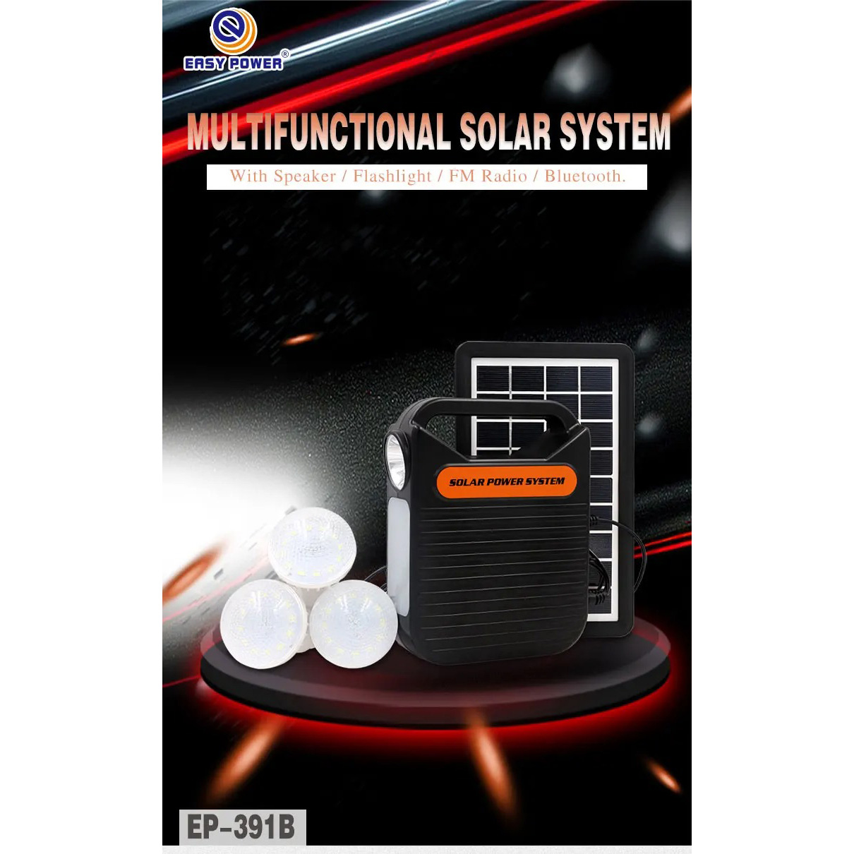 Ліхтар кемпінговий з BT-колонкою VOLTRONIC EP-391 with Solar Panel + LED Lamp Black