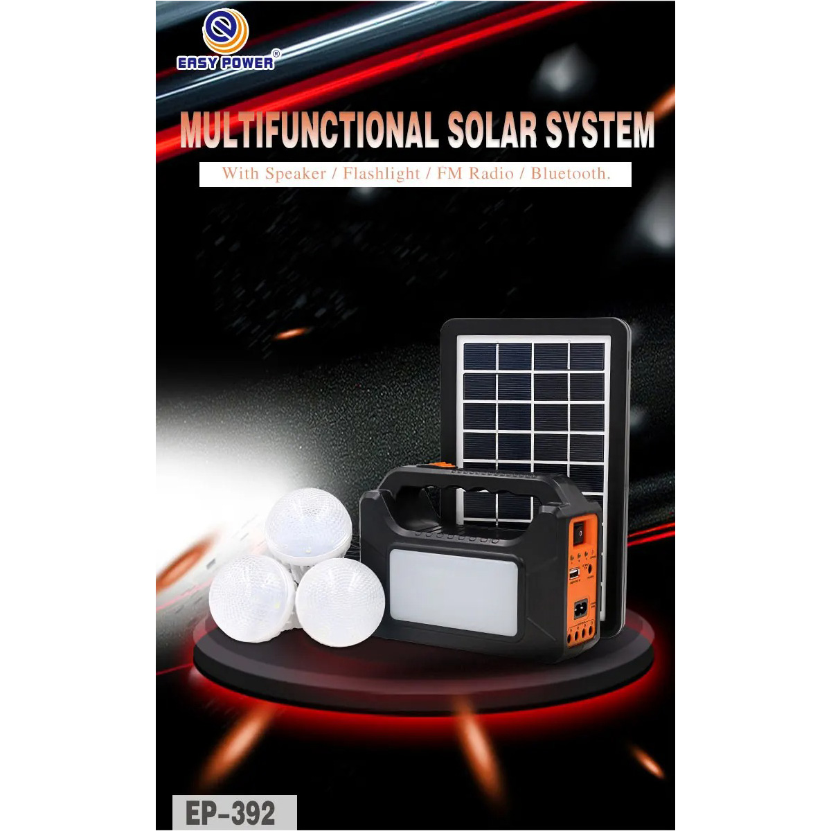 Ліхтар кемпінговий з BT-колонкою VOLTRONIC EP-392 with Solar Panel + LED Lamp Black
