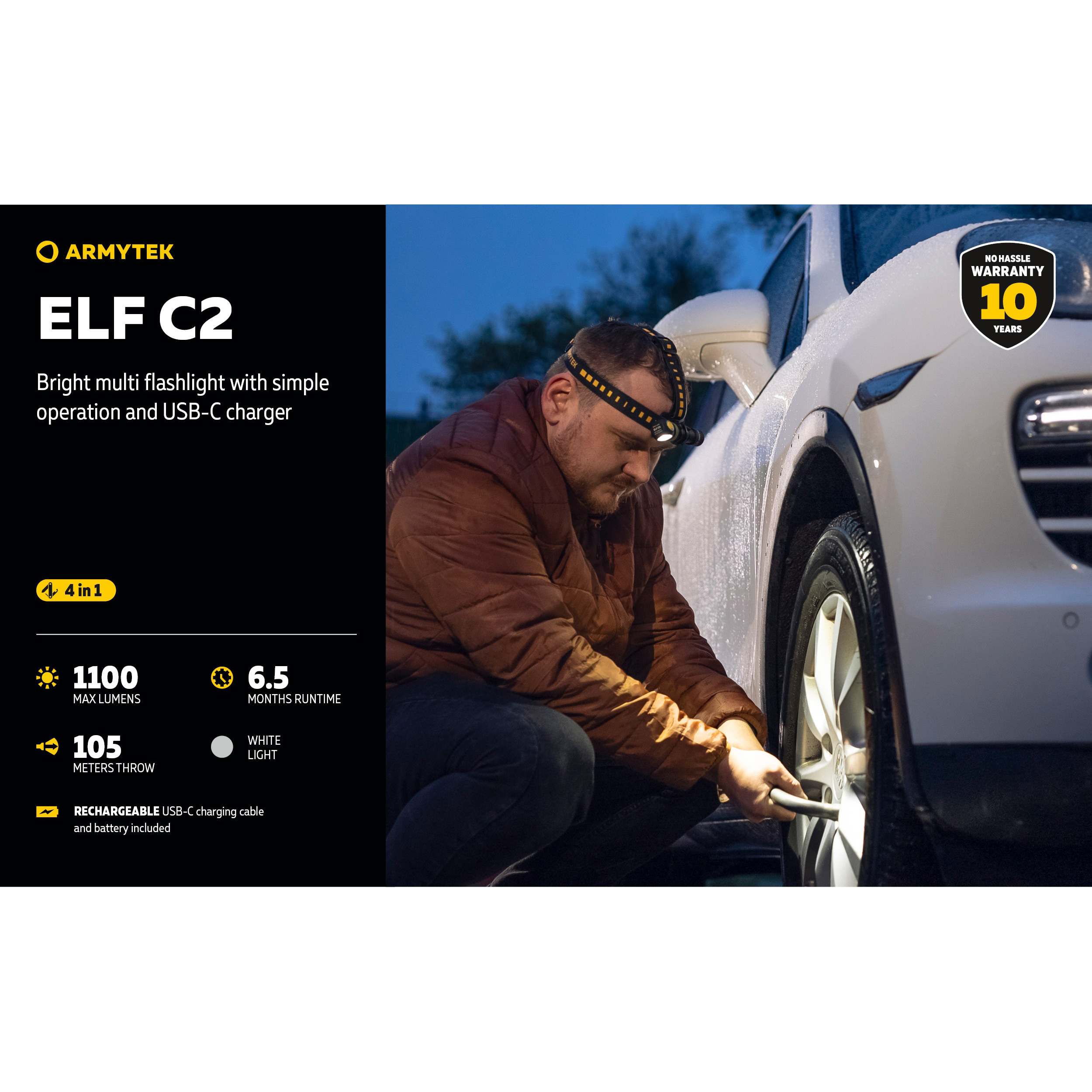 Ліхтар мультифункціональний ARMYTEK Elf C2 USB-C White Light (F05103C)