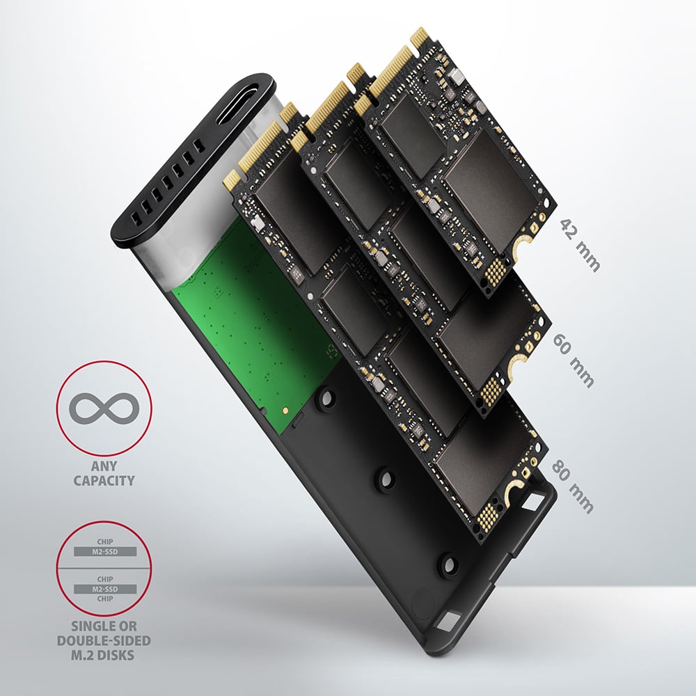 Карман внешний AXAGON SuperSpeed+ Raw Box M.2 SSD to USB3.2 Black (EEM2-SBC)