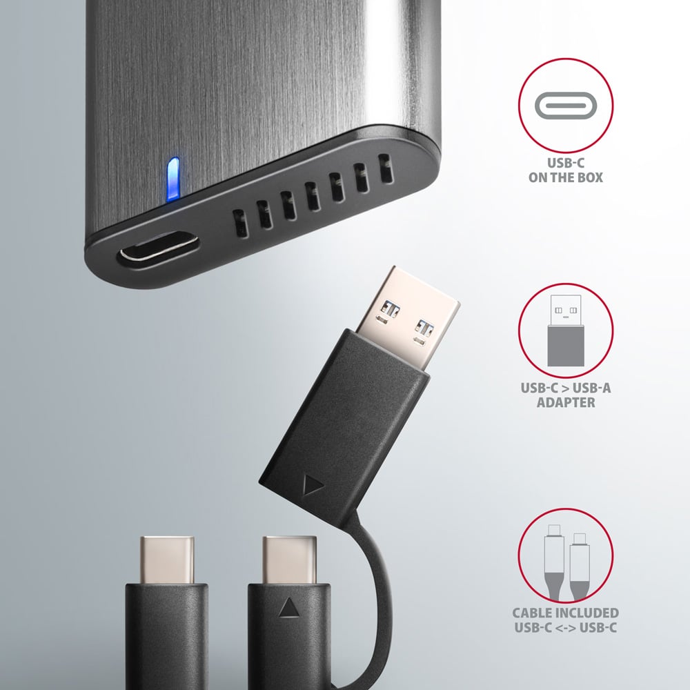 Карман внешний AXAGON SuperSpeed+ Raw Box NVMe SATA M.2 SSD to USB3.2 Gray (EEM2-SG2)