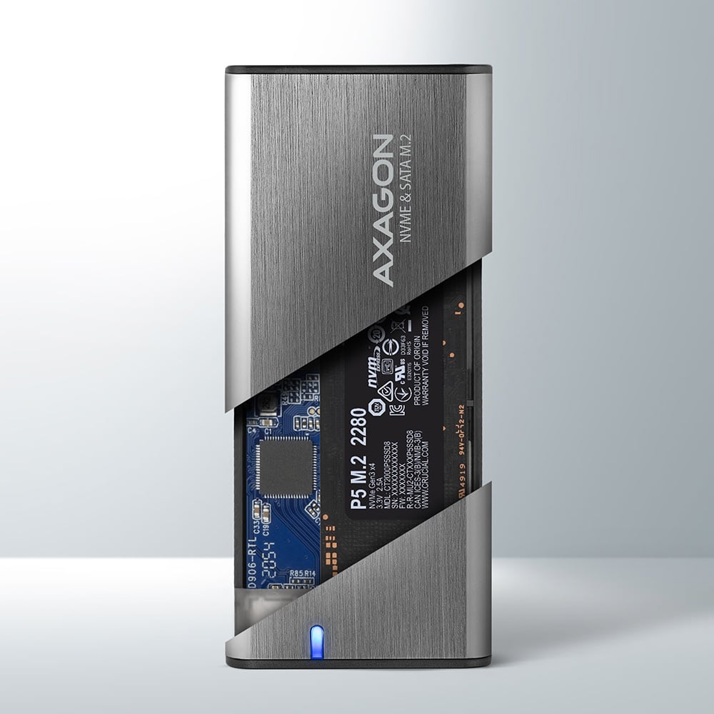 Карман внешний AXAGON SuperSpeed+ Raw Box NVMe SATA M.2 SSD to USB3.2 Gray (EEM2-SG2)