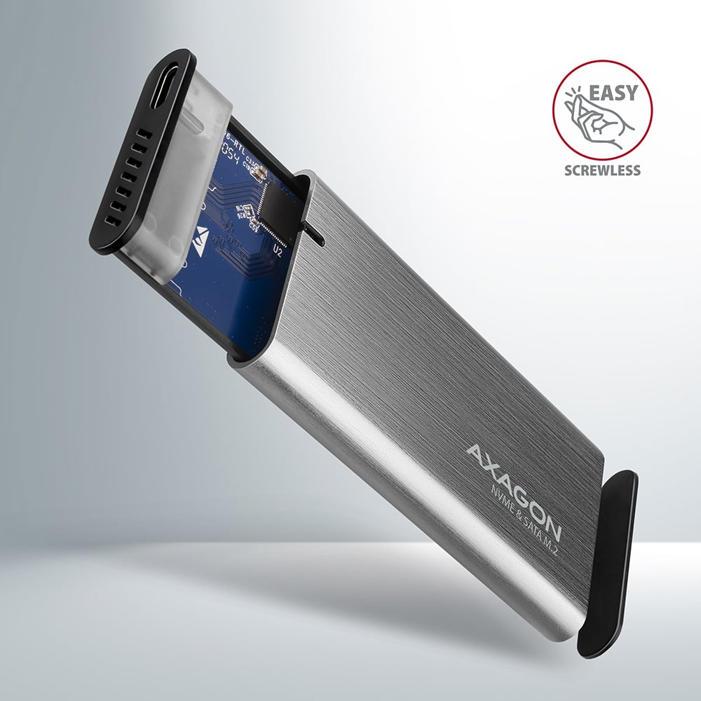 Карман внешний AXAGON SuperSpeed+ Raw Box NVMe SATA M.2 SSD to USB3.2 Gray (EEM2-SG2)