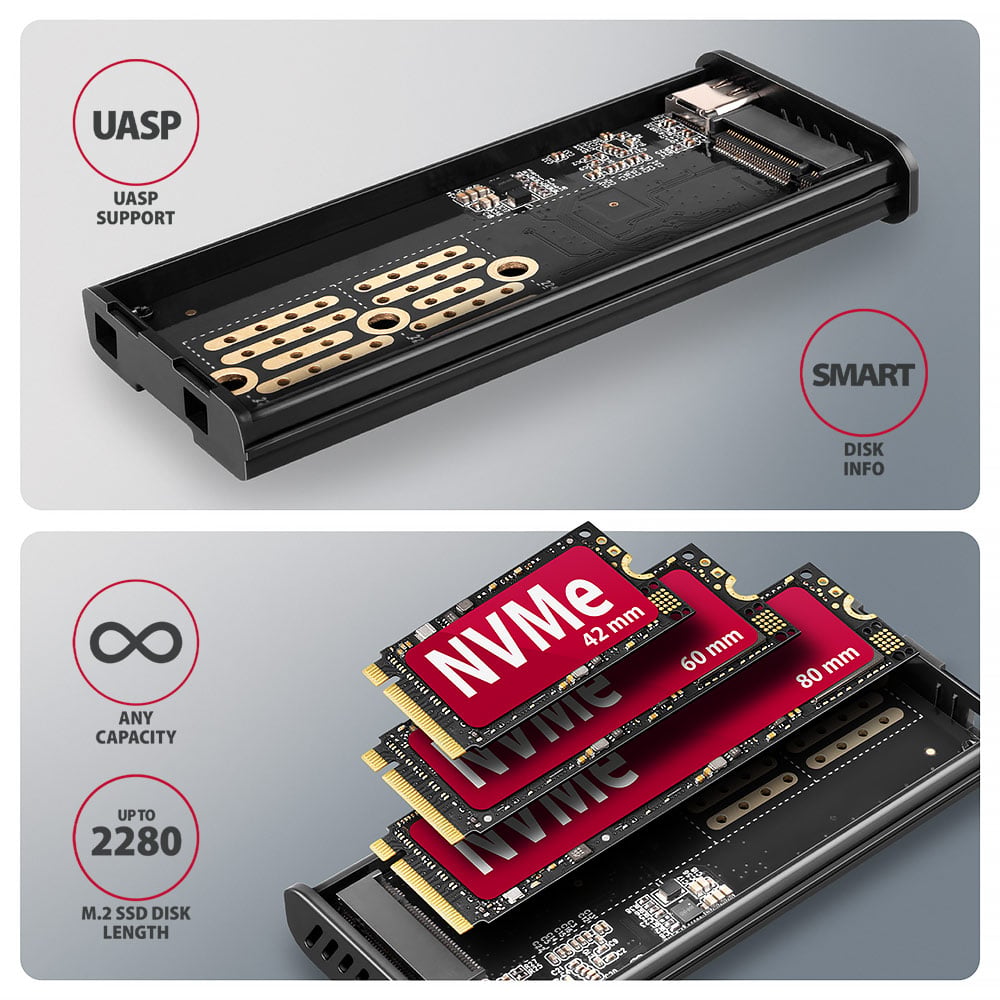 Карман внешний AXAGON Display Box NVMe SATA M.2 SSD to USB3.2 (EEM2-SD2)