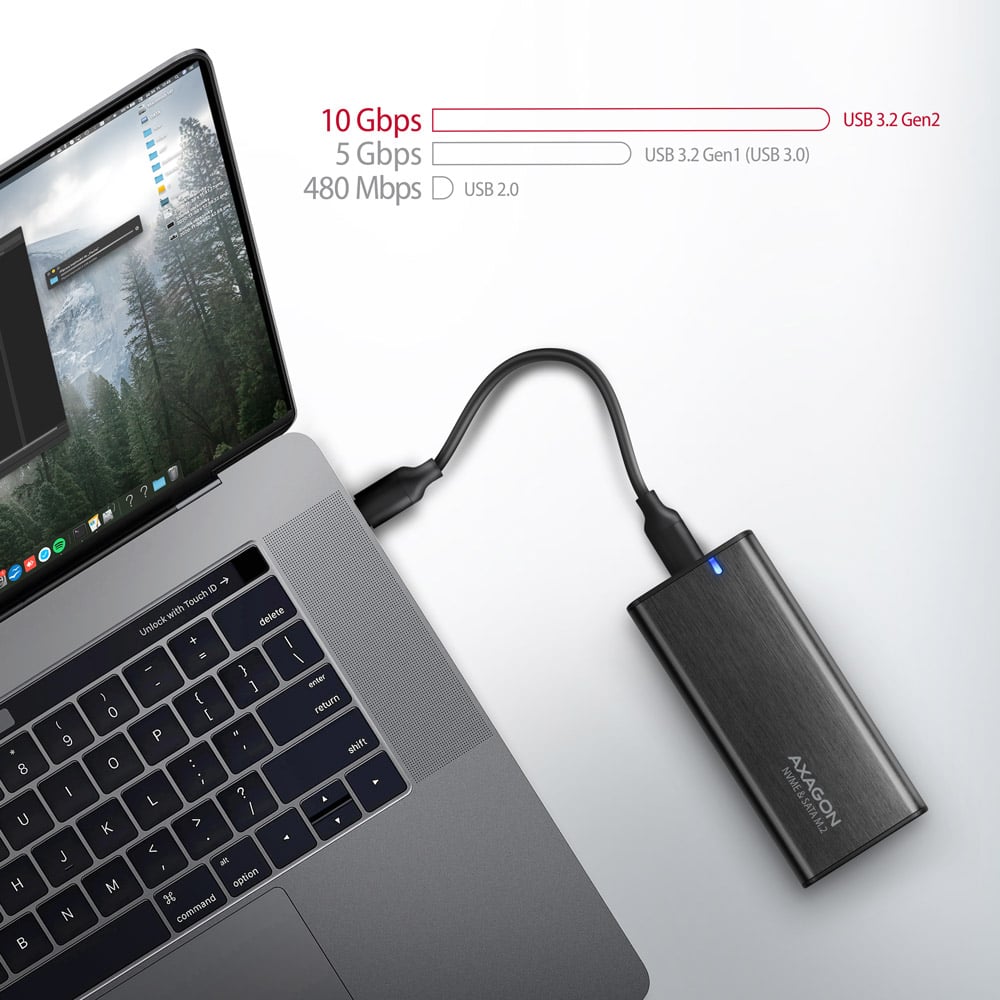 Карман внешний AXAGON SuperSpeed+ Raw Box NVMe SATA M.2 SSD to USB3.2 Black (EEM2-SB2)