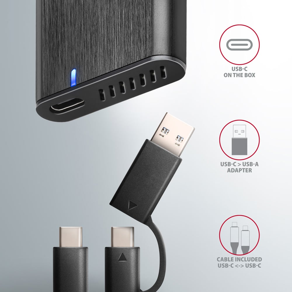 Карман внешний AXAGON SuperSpeed+ Raw Box NVMe SATA M.2 SSD to USB3.2 Black (EEM2-SB2)
