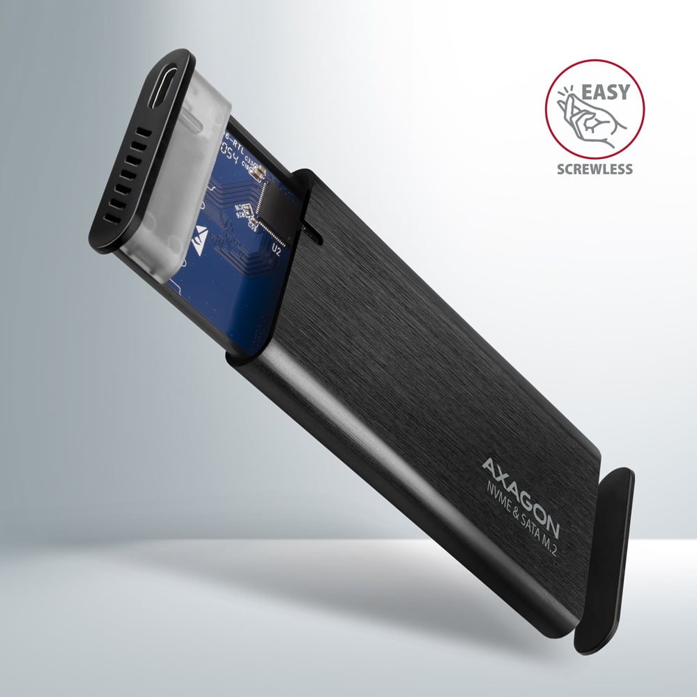 Карман внешний AXAGON SuperSpeed+ Raw Box NVMe SATA M.2 SSD to USB3.2 Black (EEM2-SB2)
