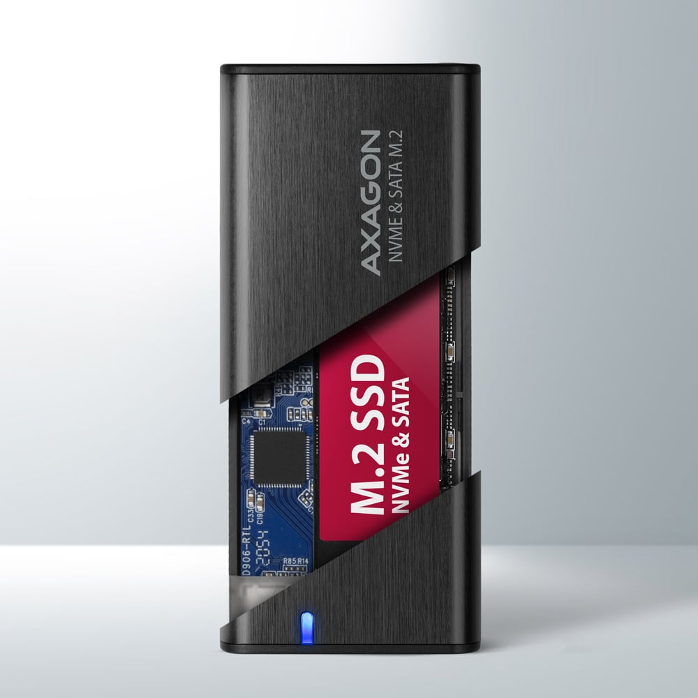Карман внешний AXAGON SuperSpeed+ Raw Box NVMe SATA M.2 SSD to USB3.2 Black (EEM2-SB2)