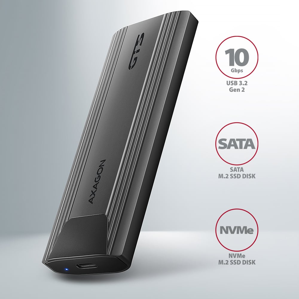 Карман внешний AXAGON Thin Screwless Box NVMe SATA M.2 SSD to USB3.2 (EEM2-GTS2)
