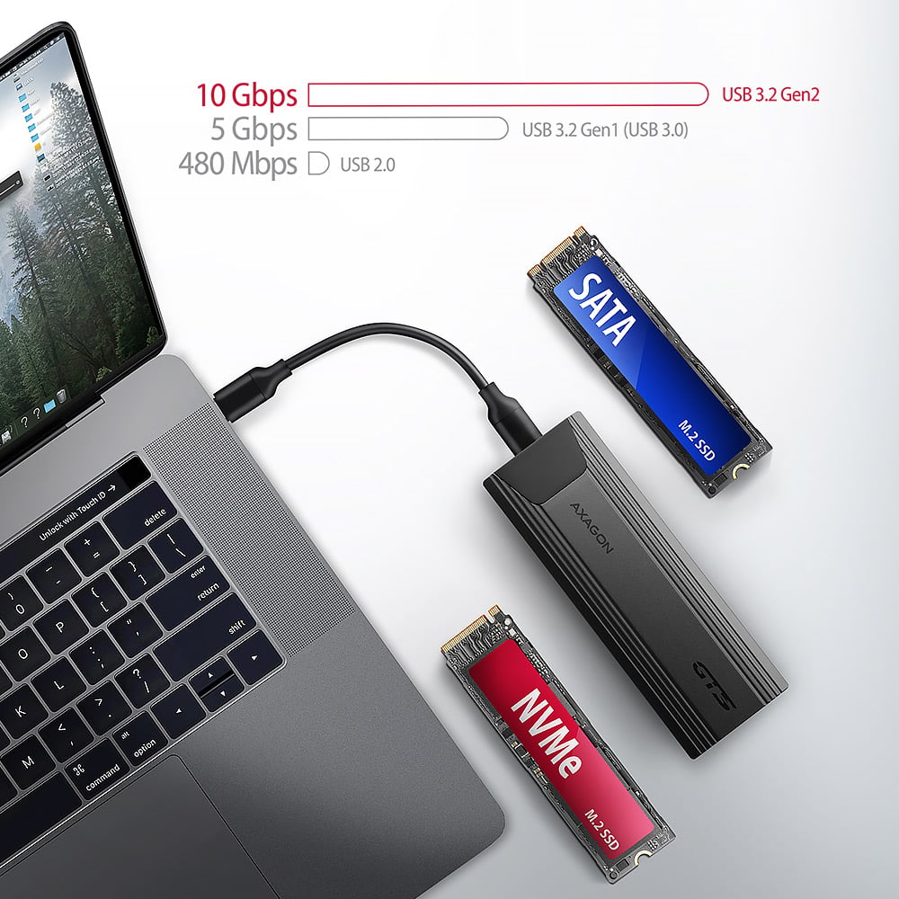Карман внешний AXAGON Thin Screwless Box NVMe SATA M.2 SSD to USB3.2 (EEM2-GTS2)