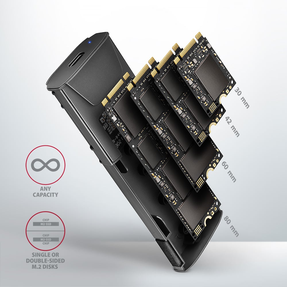 Карман внешний AXAGON Thin Screwless Box NVMe SATA M.2 SSD to USB3.2 (EEM2-GTS2)