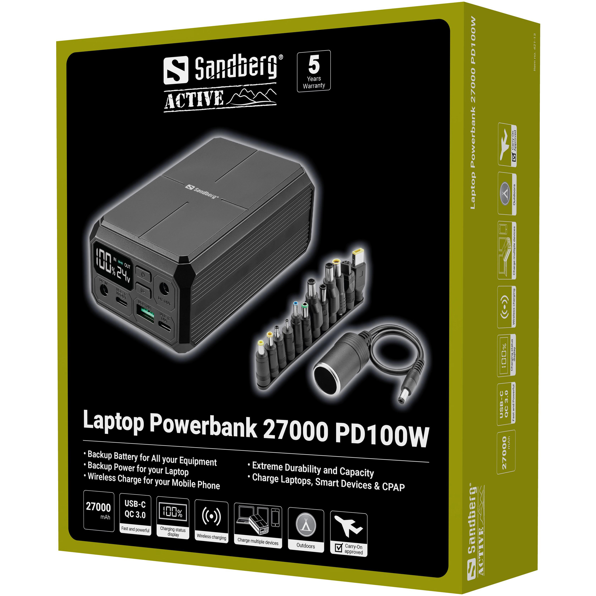 Повербанк з бездротовою зарядкою SANDBERG Laptop Powerbank 100W 27000mAh (421-13)