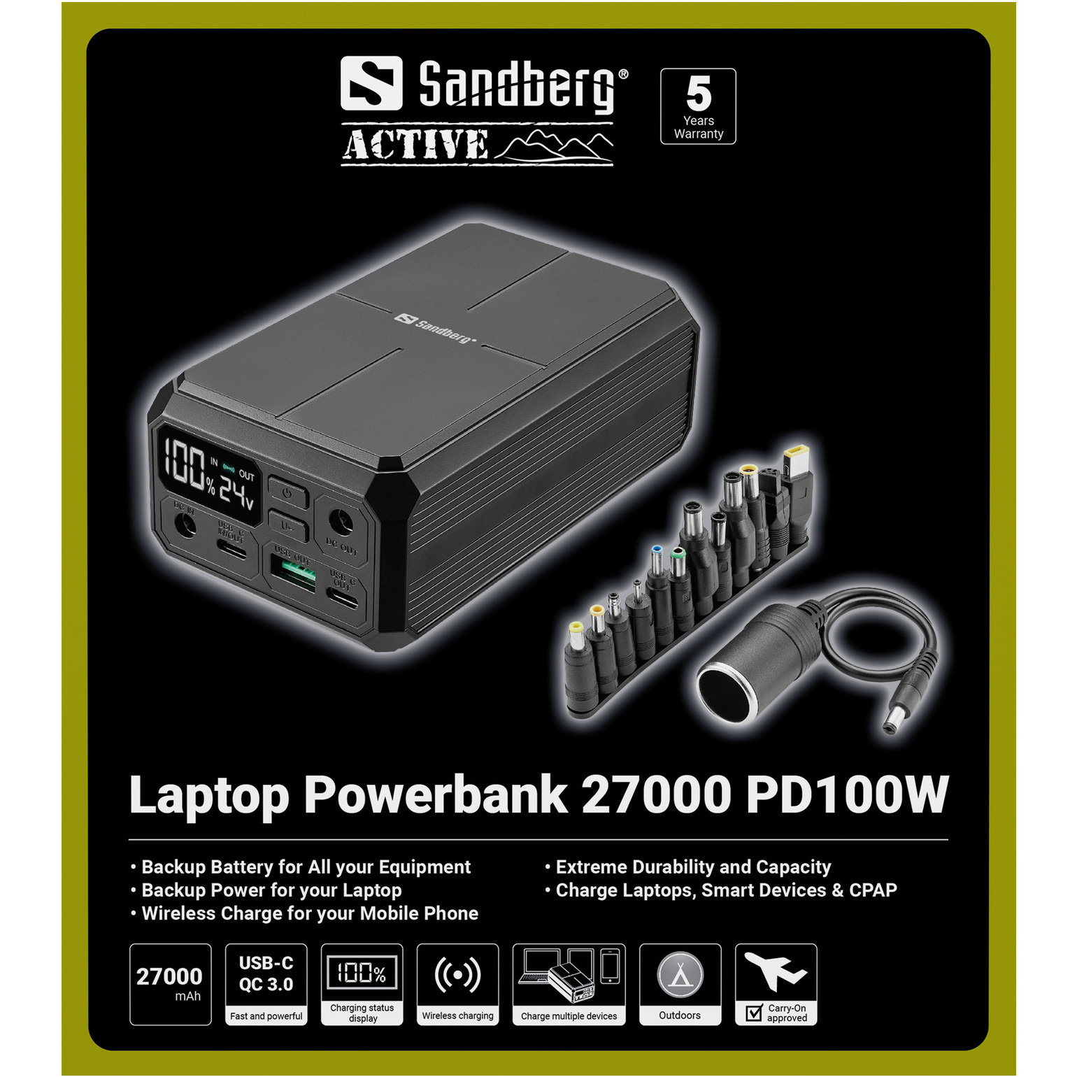 Повербанк з бездротовою зарядкою SANDBERG Laptop Powerbank 100W 27000mAh (421-13)