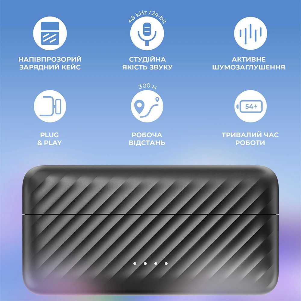 Бездротовий петличний мікрофон BOYA Boyamic 2-02 AI-PoweredMini Wireless Microphone Type-C & 3.5mm TRS Connectors Black
