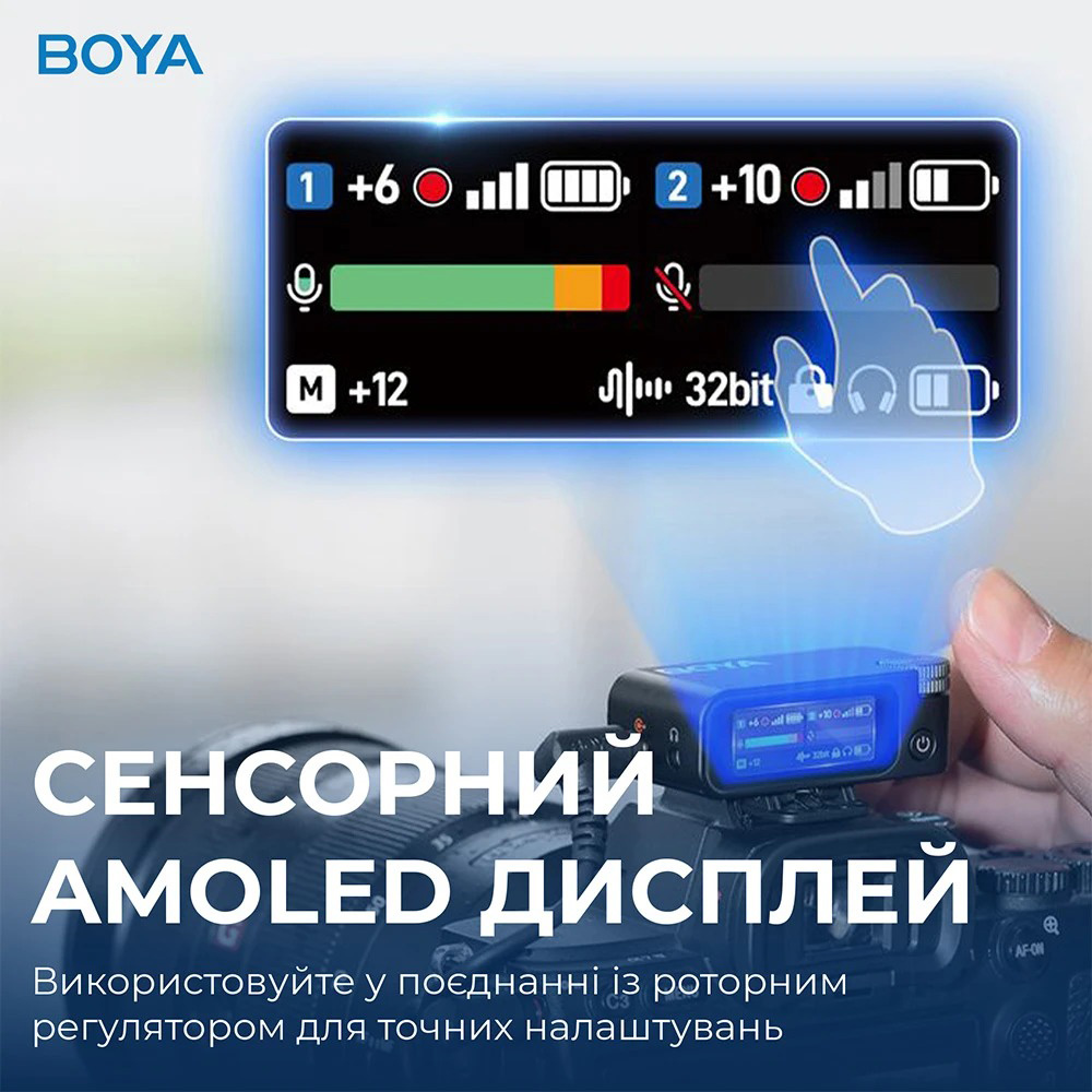 Бездротовий петличний мікрофон BOYA Boyamic 2-02 AI-PoweredMini Wireless Microphone Type-C & 3.5mm TRS Connectors Black