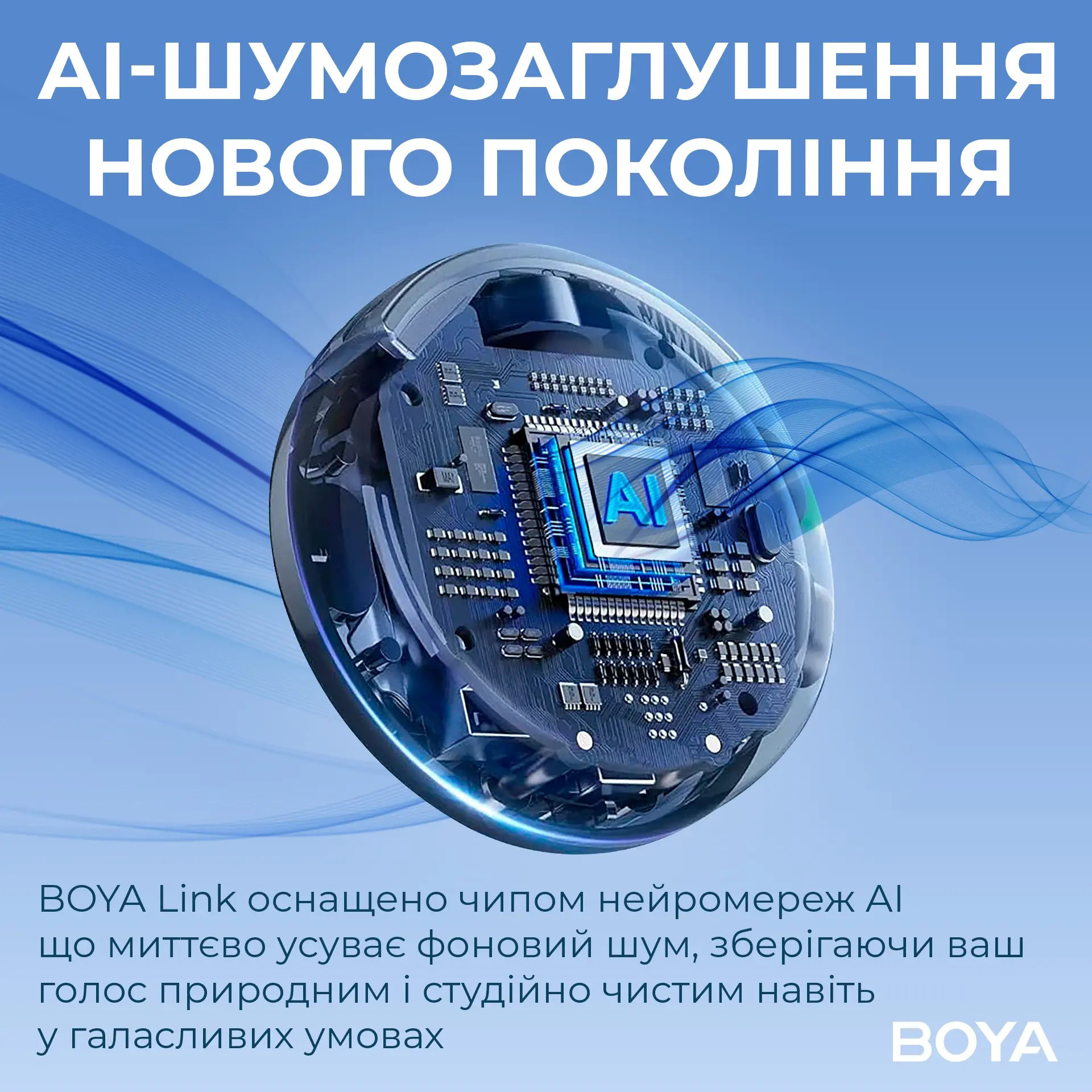 Бездротовий петличний мікрофон BOYA Link 3-02 AI-Powered Button-Sized Wireless Microphone Type-C & 3.5mm TRS Connectors