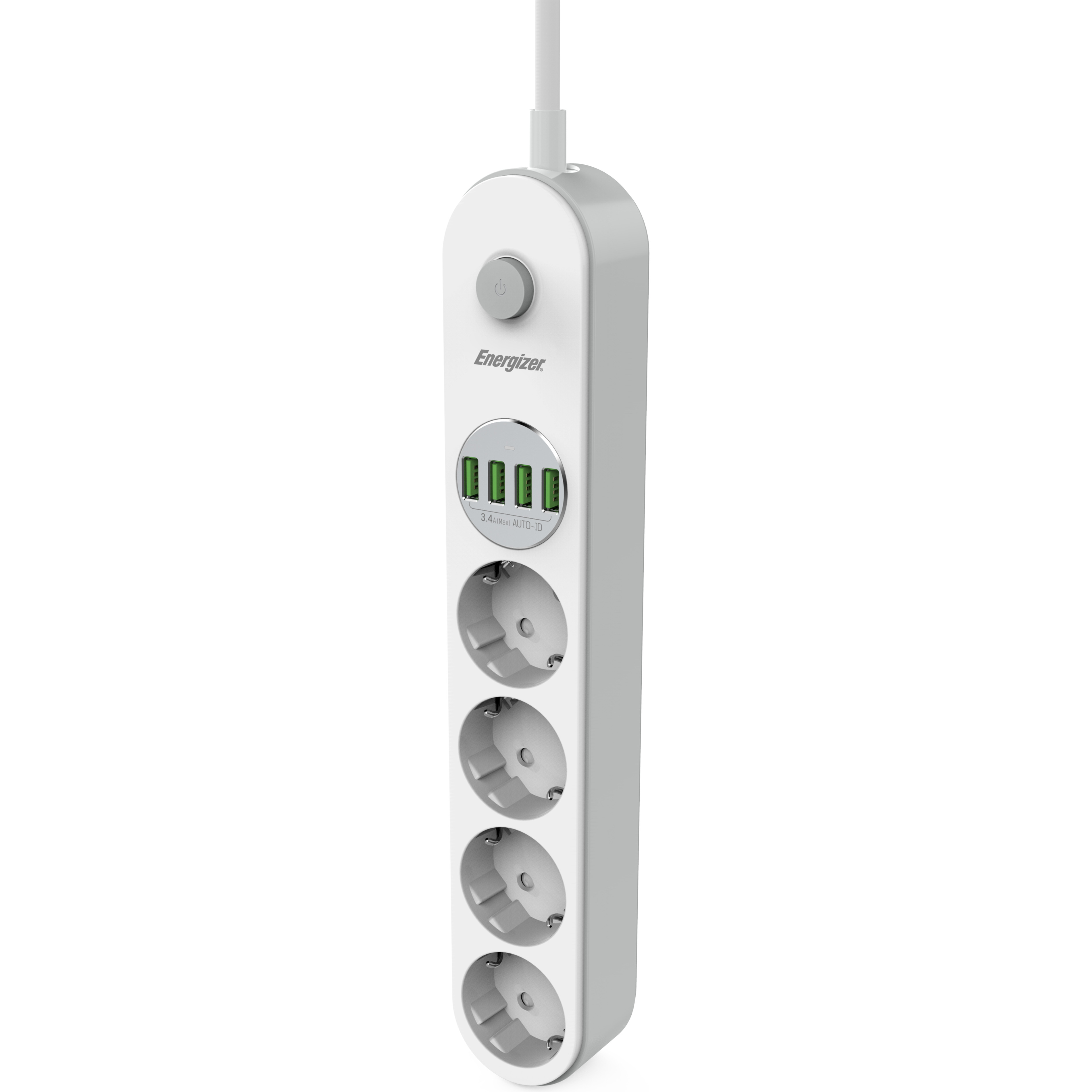 Сетевой фильтр ENERGIZER EPB2500W00EU White, 4 розетки, 4xUSB, 2м