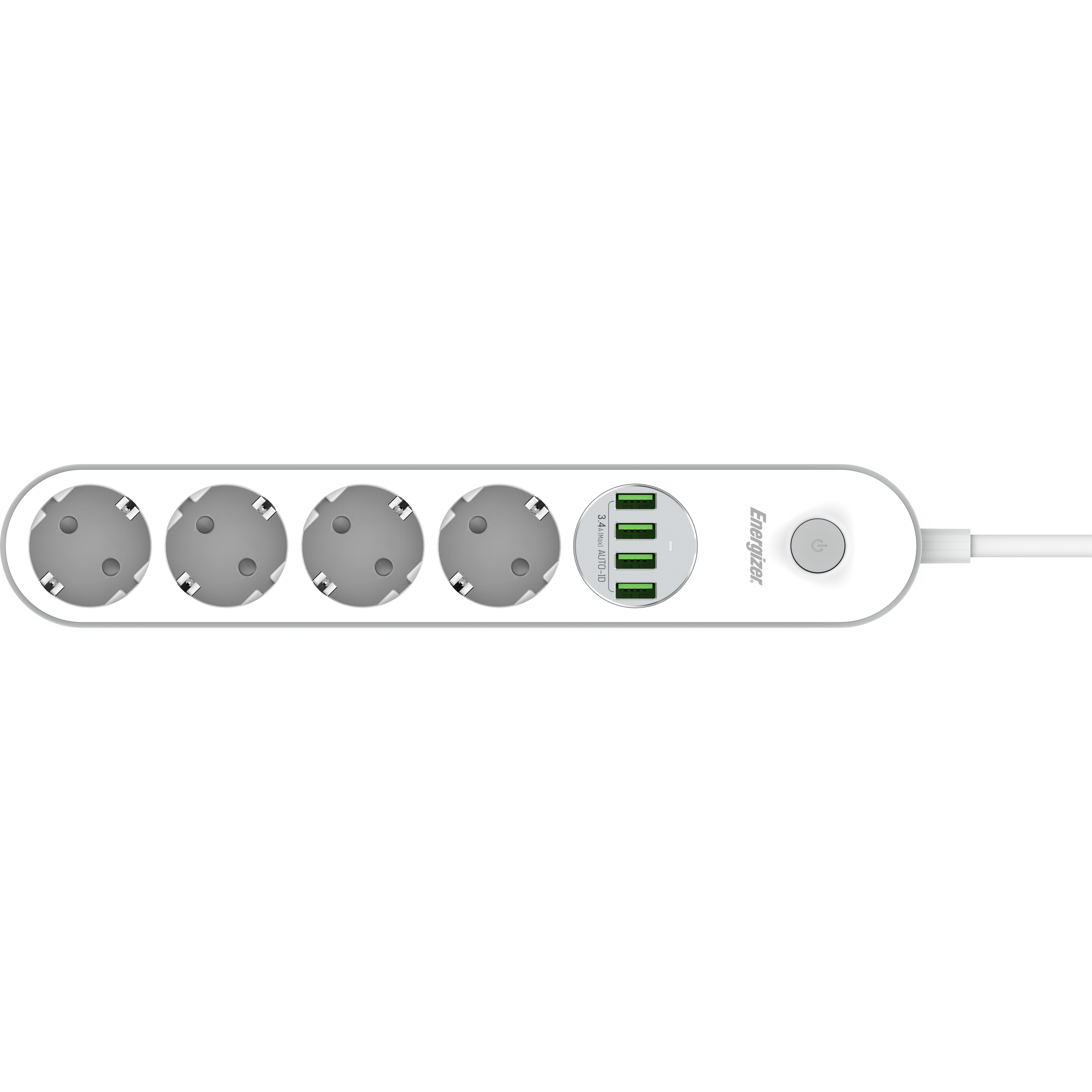 Сетевой фильтр ENERGIZER EPB2500W00EU White, 4 розетки, 4xUSB, 2м