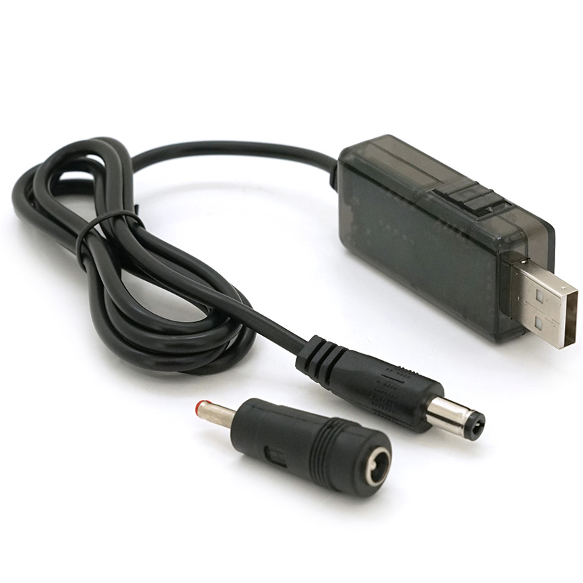 Кабель питания USB to DC VOLTRONIC 5.5x2.5mm 12V/9V + переходник 5.5*2.5mm(F) to 3.5*2.0mm(M) 1м Black (KPFR/5-12/9)