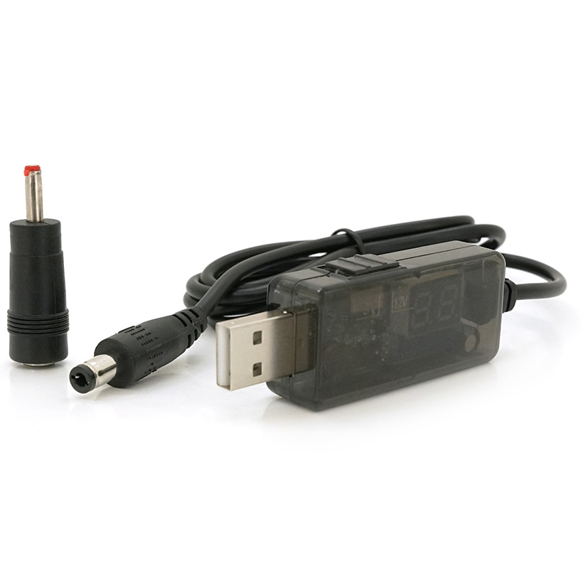 Кабель питания USB to DC VOLTRONIC 5.5x2.5mm 12V/9V + переходник 5.5*2.5mm(F) to 3.5*2.0mm(M) 1м Black (KPFR/5-12/9)