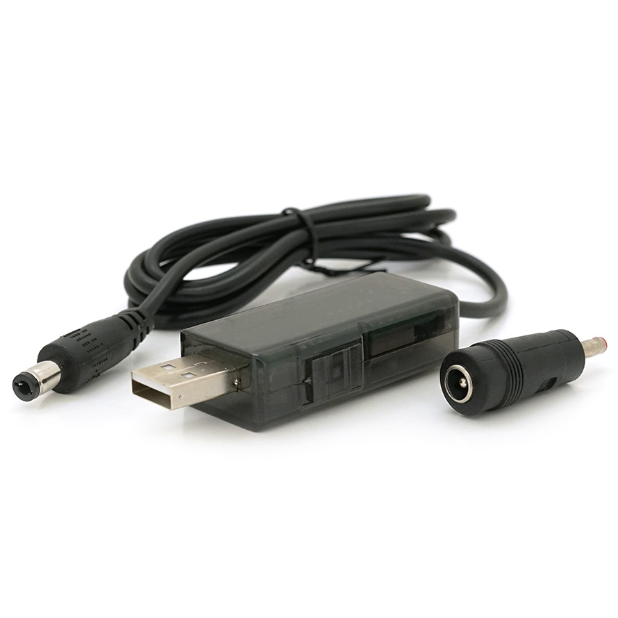 Кабель питания USB to DC VOLTRONIC 5.5x2.5mm 12V/9V + переходник 5.5*2.5mm(F) to 3.5*2.0mm(M) 1м Black (KPFR/5-12/9)