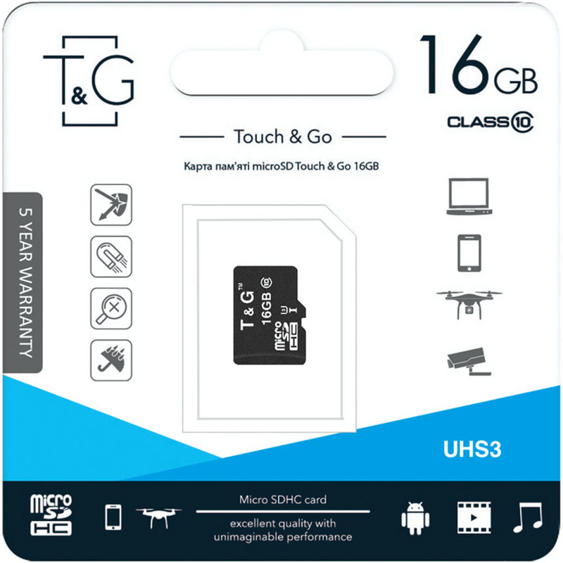 Карта пам'яті T&G microSDHC 16GB UHS-I U3 Class 10 (TG-16GBSD10U3-00)