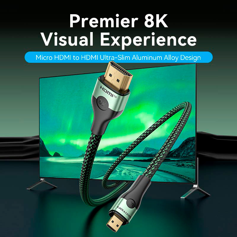 Кабель VENTION 8K 60Hz HDMI - Micro-HDMI v2.1 2.1м Green (AGKGH)