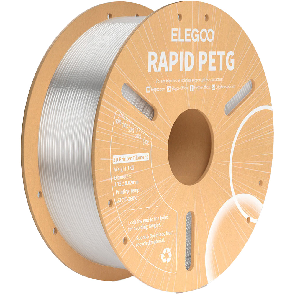 Пластик (філамент) для 3D принтера ELEGOO Rapid PETG 1.75mm, 1кг, Transparent (50.203.0315)