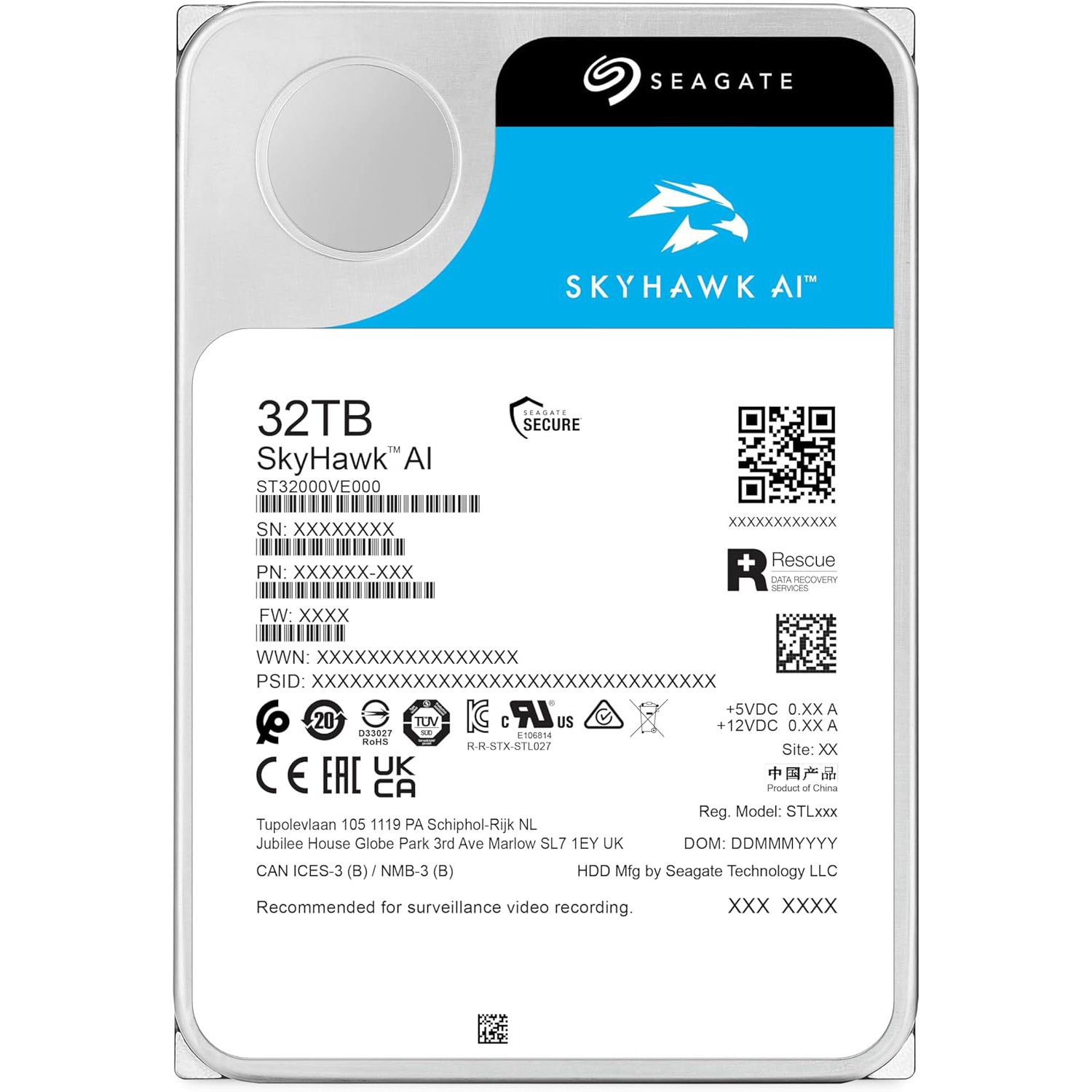 Жорсткий диск 3.5" SEAGATE SkyHawk AI 32TB SATA/512MB (ST32000VE000)