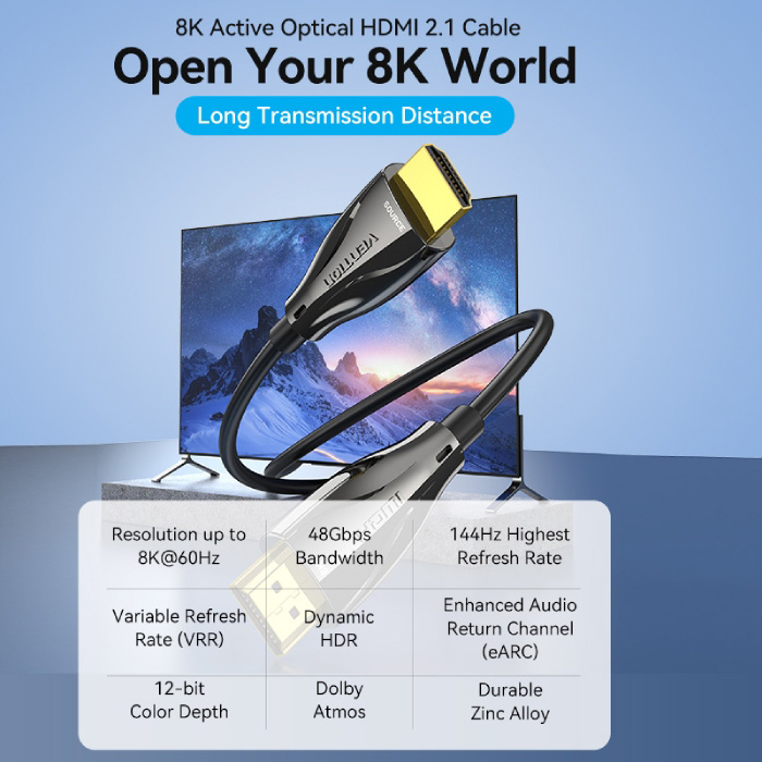 Кабель VENTION 8K 60Hz HDMI v2.1 15м Black (ALBBN)